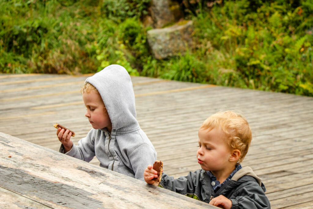 toddlers eating granola bars - road trip snacks for toddlers