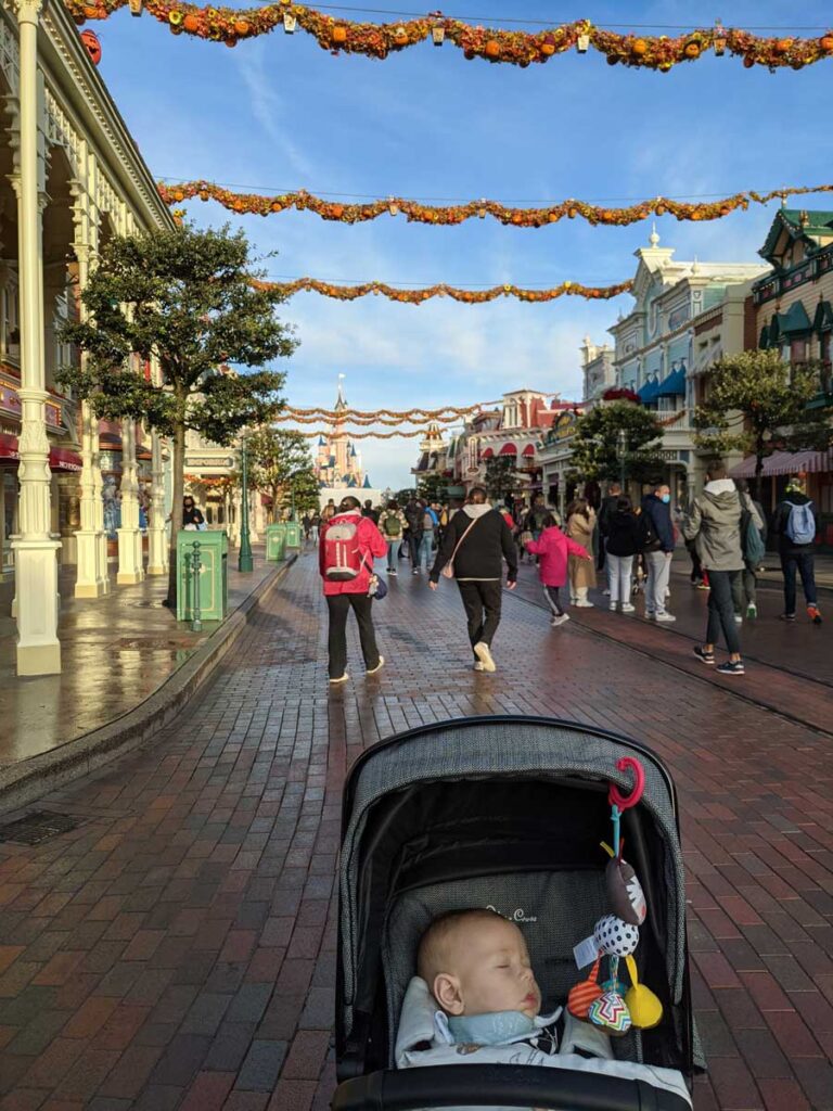 Baby in stroller at Disneyland Paris