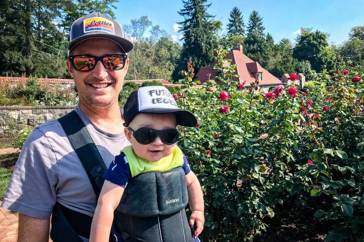 father with baby in carrier - Best things to do in Asheville with a Baby