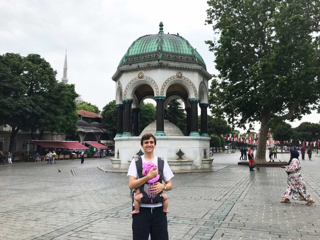 German Fountain Sultanahmet Square, Istanbul with Baby