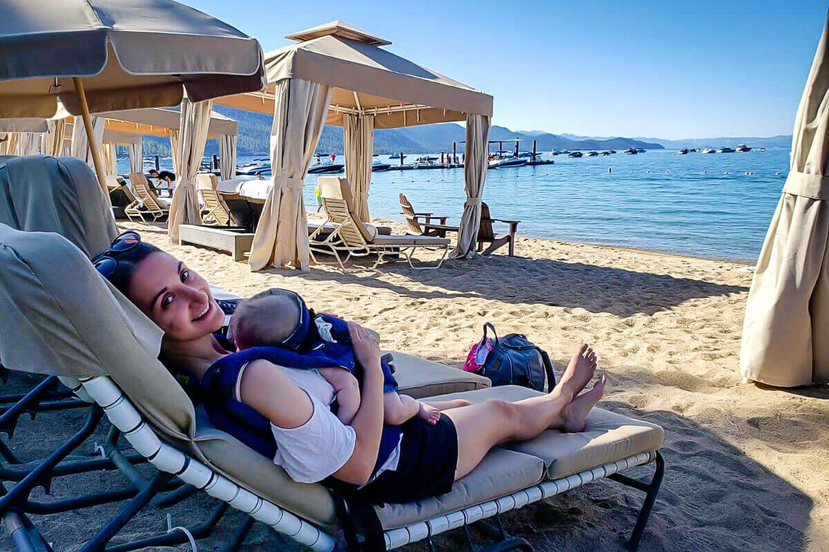 Beach at Hyatt Regency while on Lake Tahoe Family Vacation