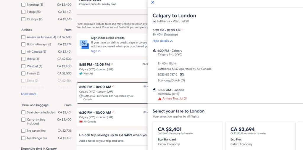 example flight details