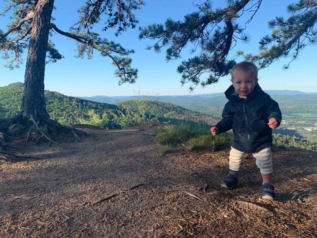 toddler on hike in North Conway White Mountains