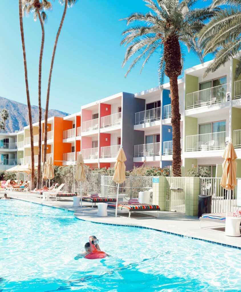 toddler in pool at The Saguaro - baby friendly resort in Palm Springs