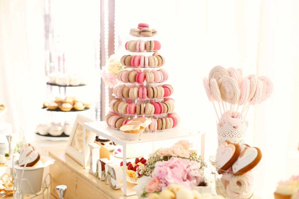 macarons on a tower - ideal travel themed baby shower food