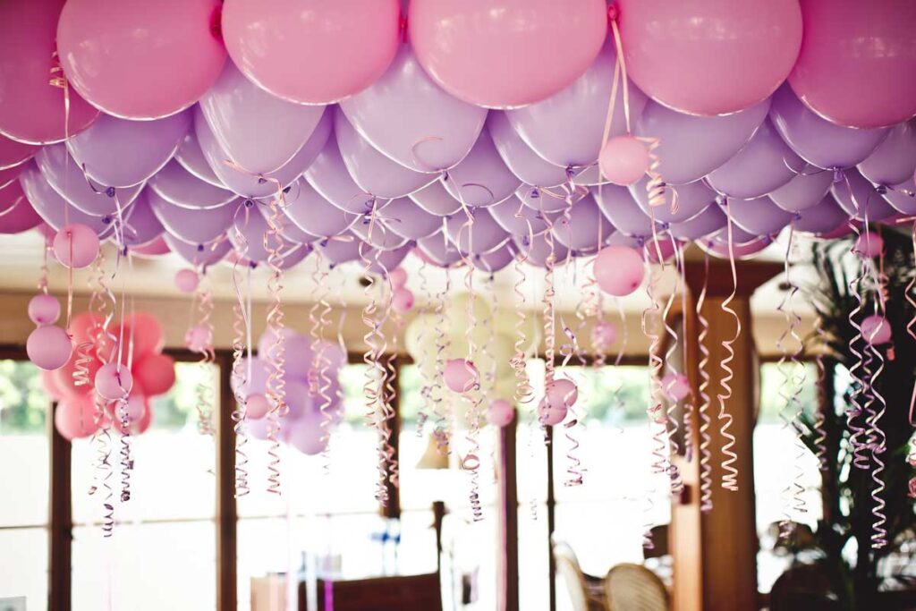 decorative balloons with streamers for baby shower