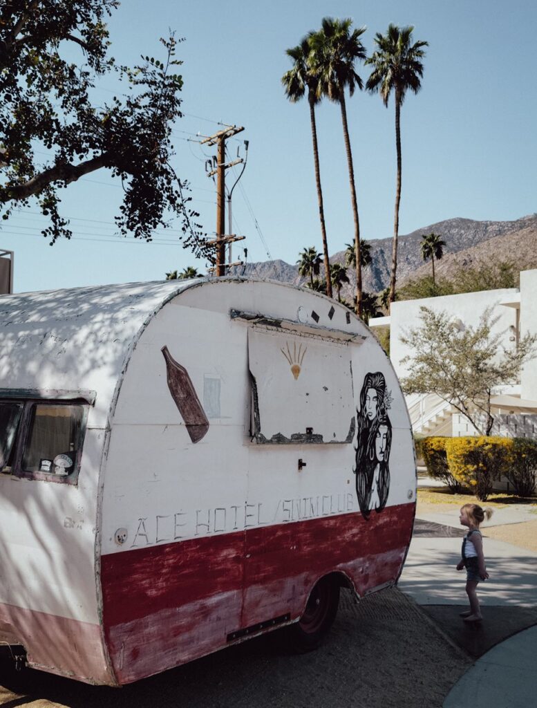 toddler near trailer at the ACE hotel and swim club