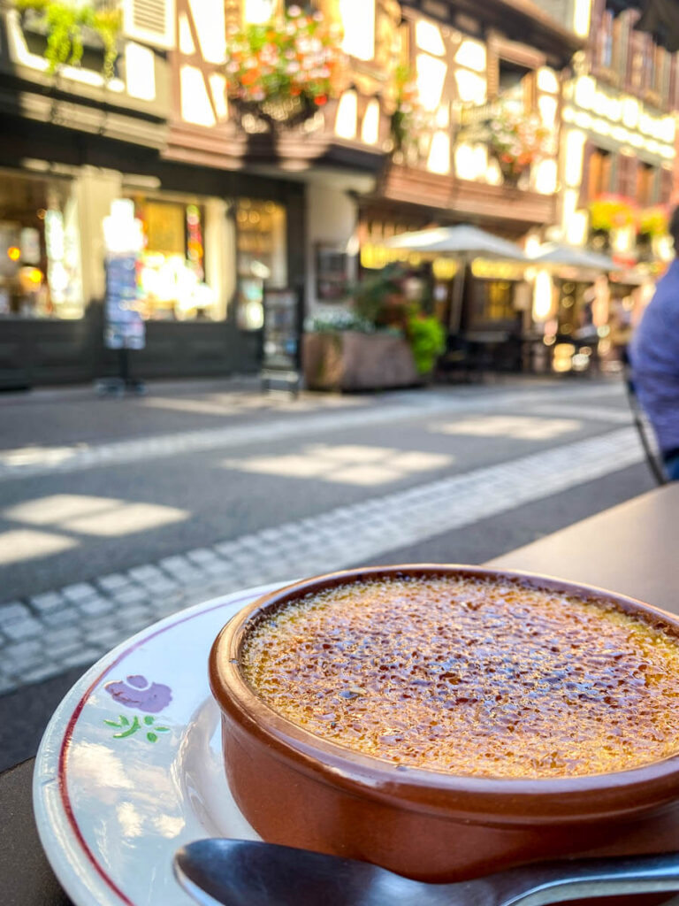 creme brulee with Ribeauville street in background.