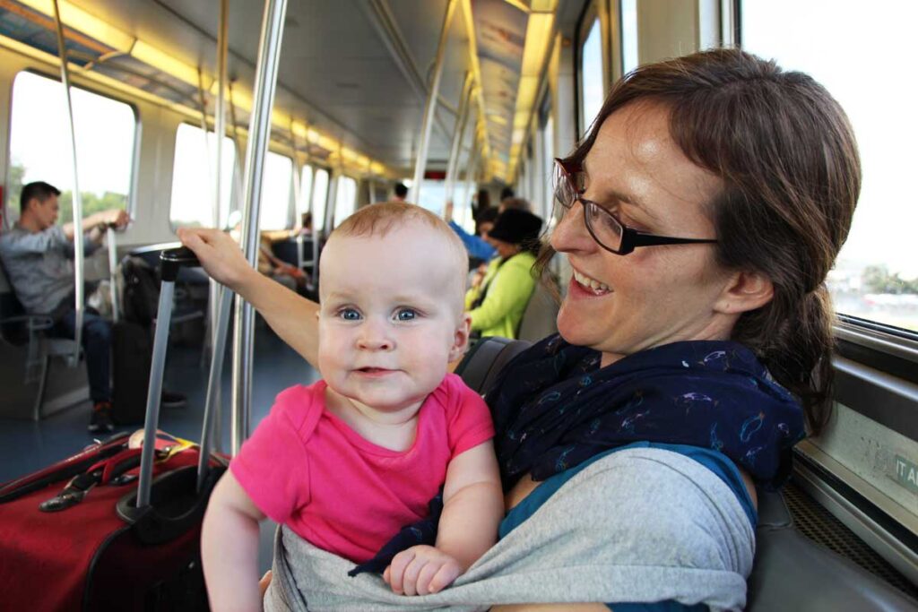 Celine Brewer, of BabyCanTravel.com, travels to New York City with her baby daughter.