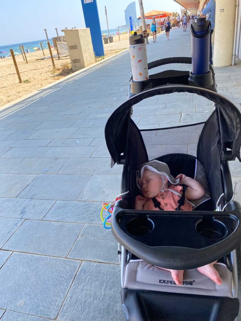 Baby sleeping in Stroller - Spain with baby