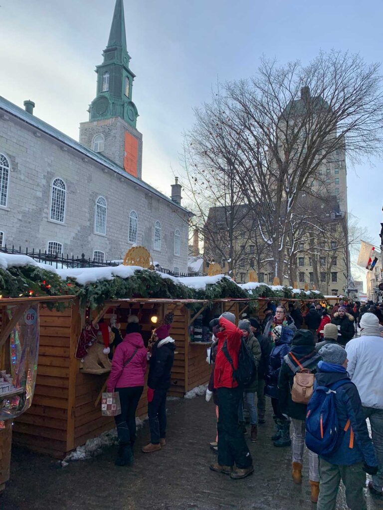 Visiting Christmas Market in Quebec City with Toddler