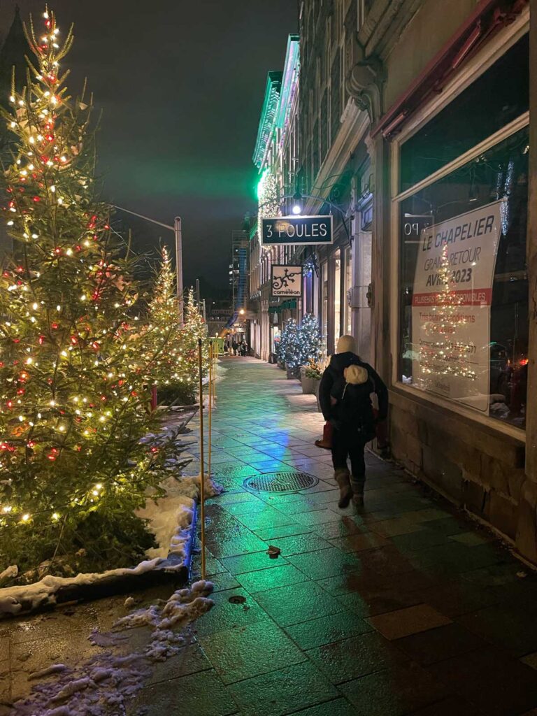 Walking in Quebec City with toddler in carrier