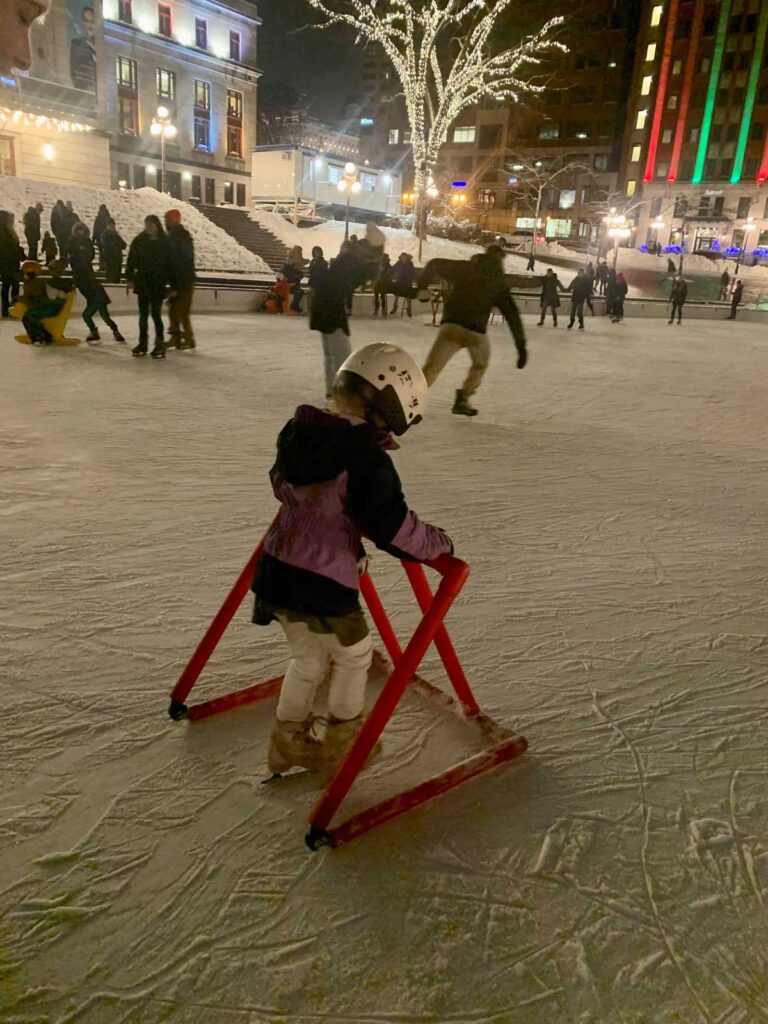 toddler skating at Place d'Youville Quebec City