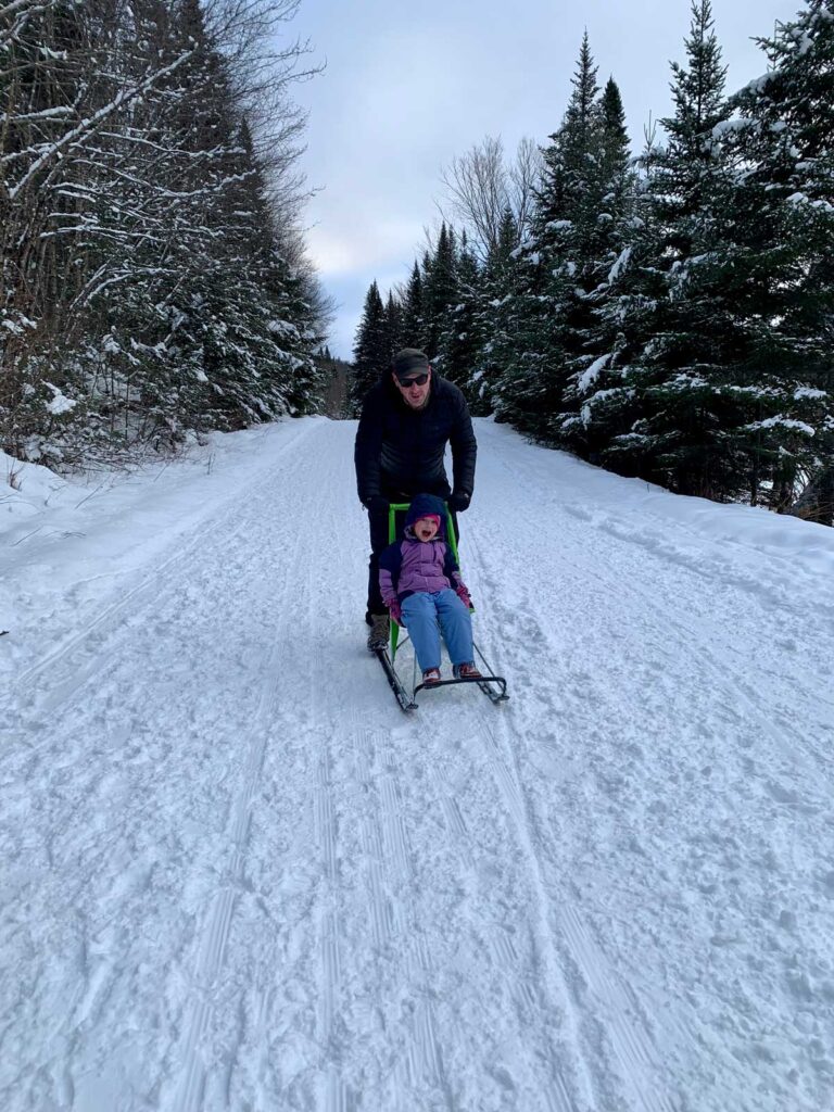 Kicksledding with toddler - best things to do near Quebec City in winter with toddler