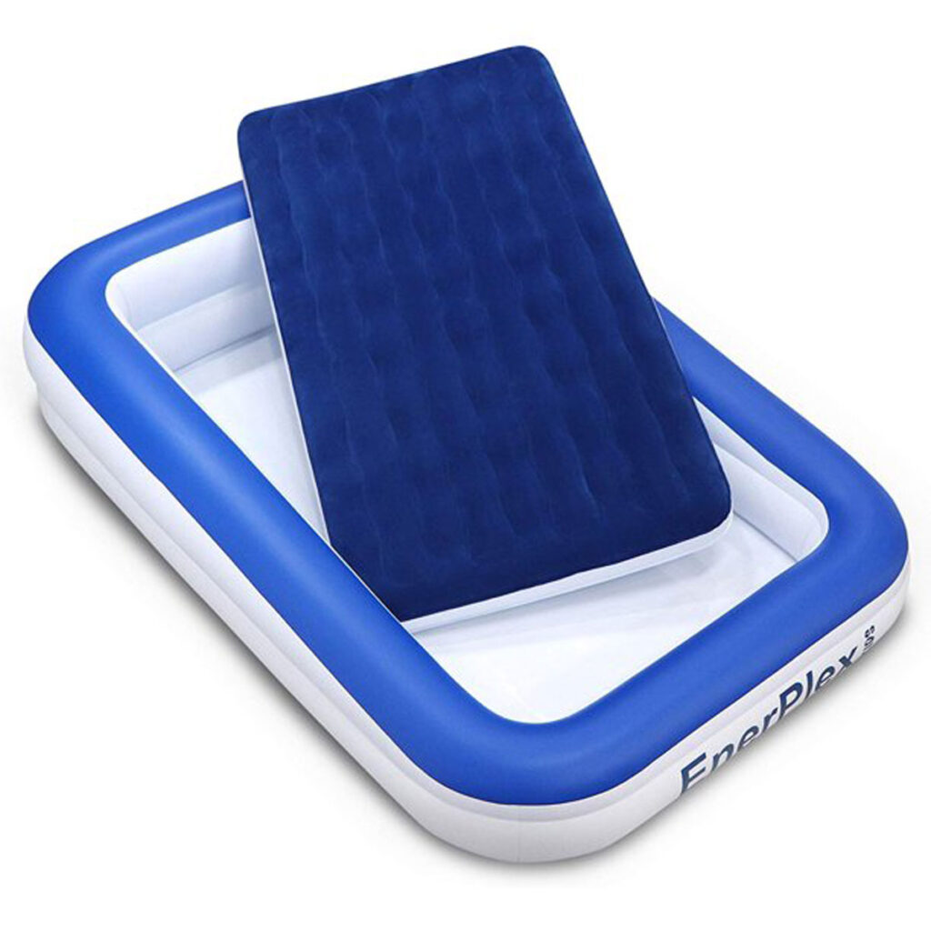 Enerplex inflatable mattress for travel with toddlers.