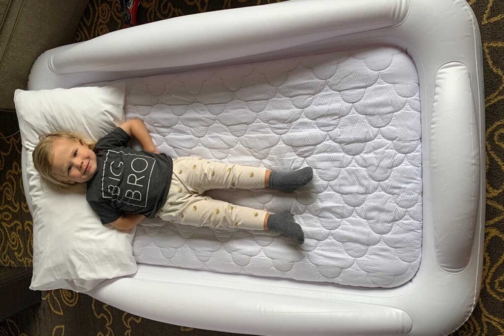 toddler on hiccapop inflatable bed for toddlers