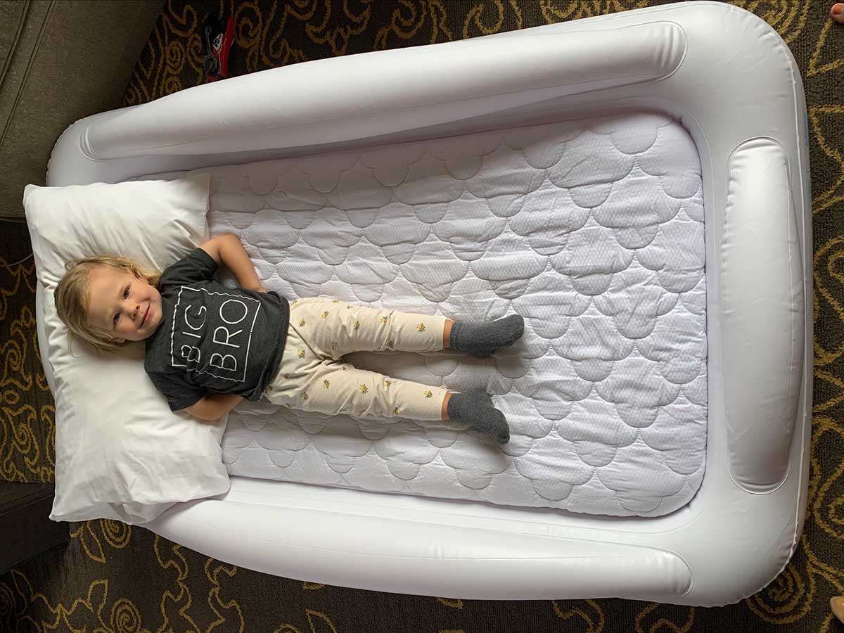 toddler on hiccapop inflatable bed for toddlers