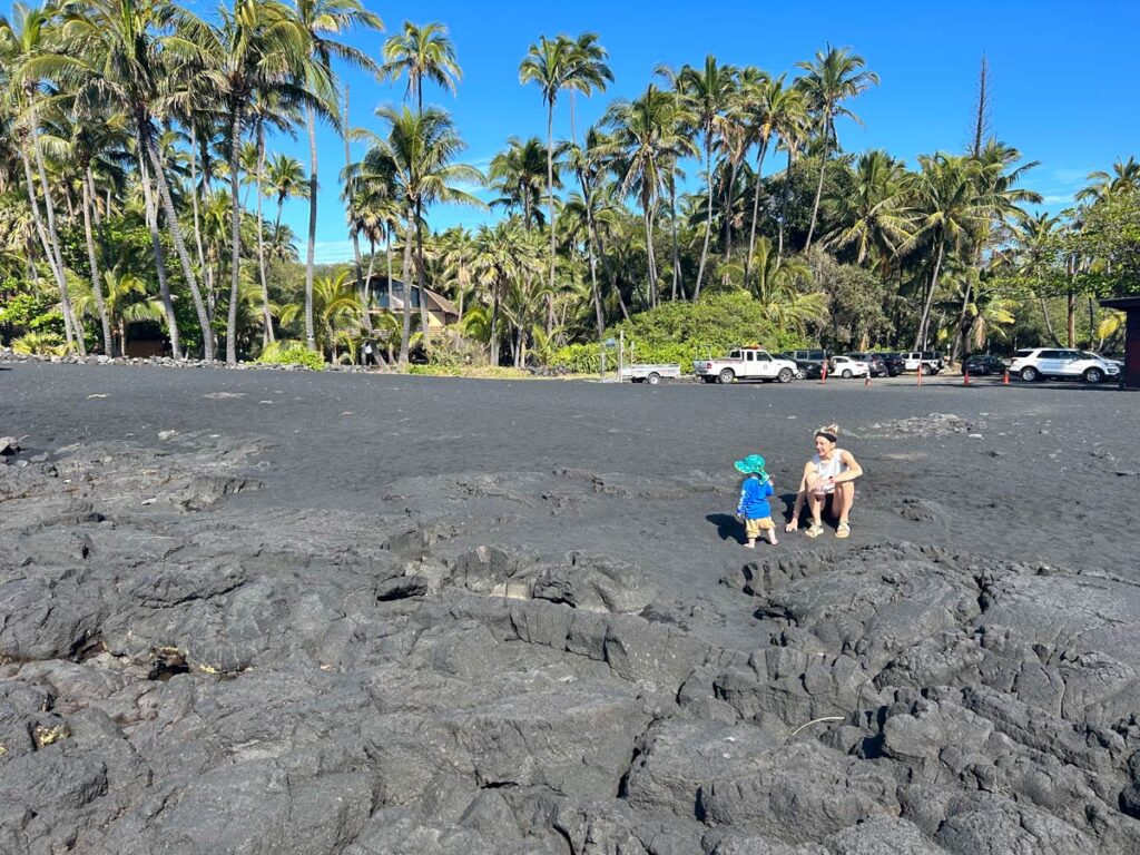 Black Sand Beach in Hawaii with toddler