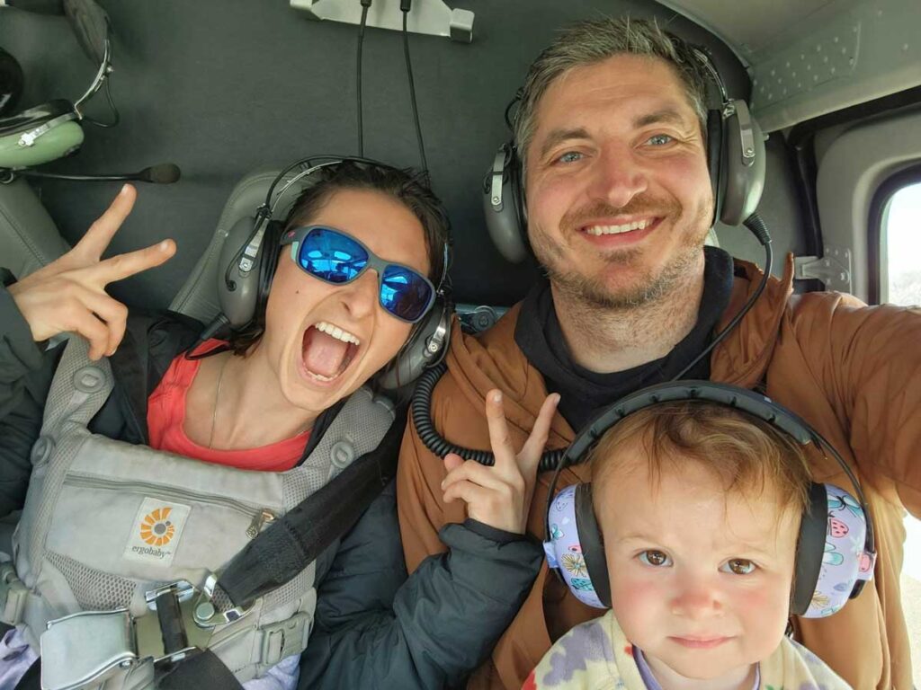 Helicopter ride in New Zealand with toddler