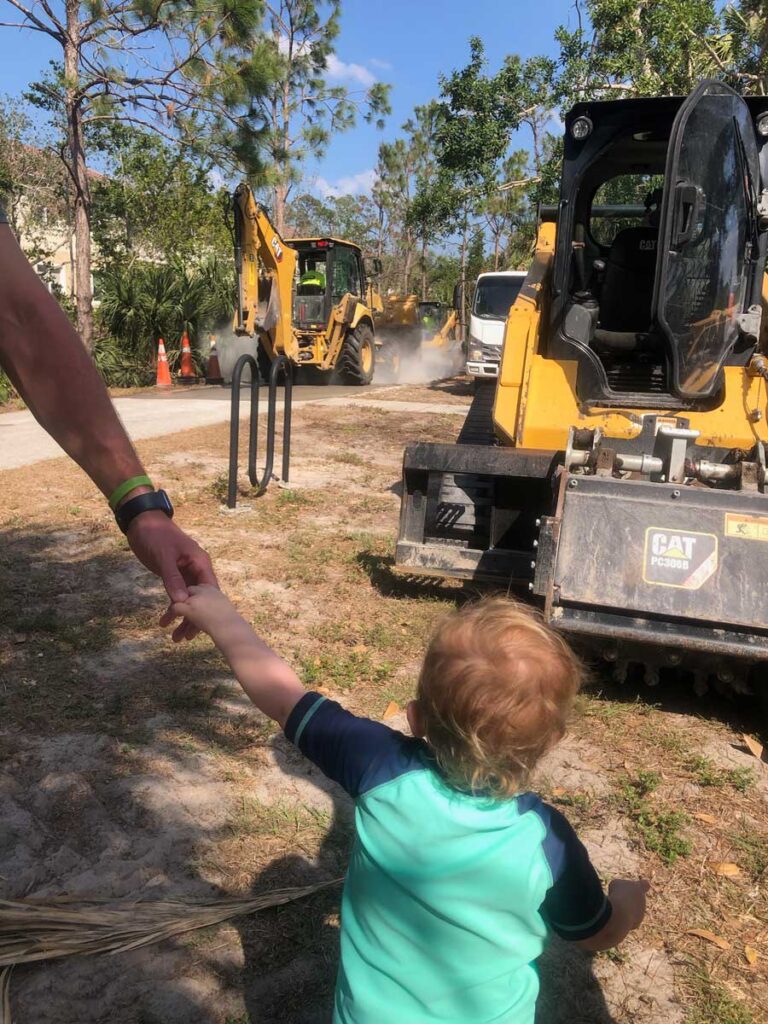 Lakes Park - toddler watching construction equipment