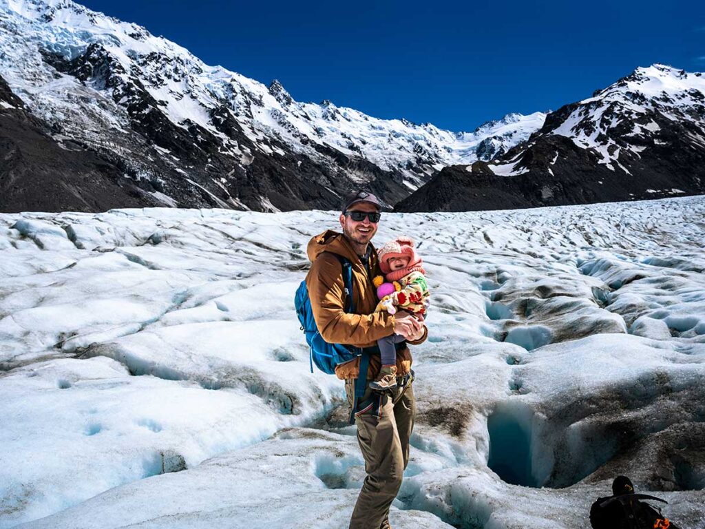 Tasman Glacier with a toddler