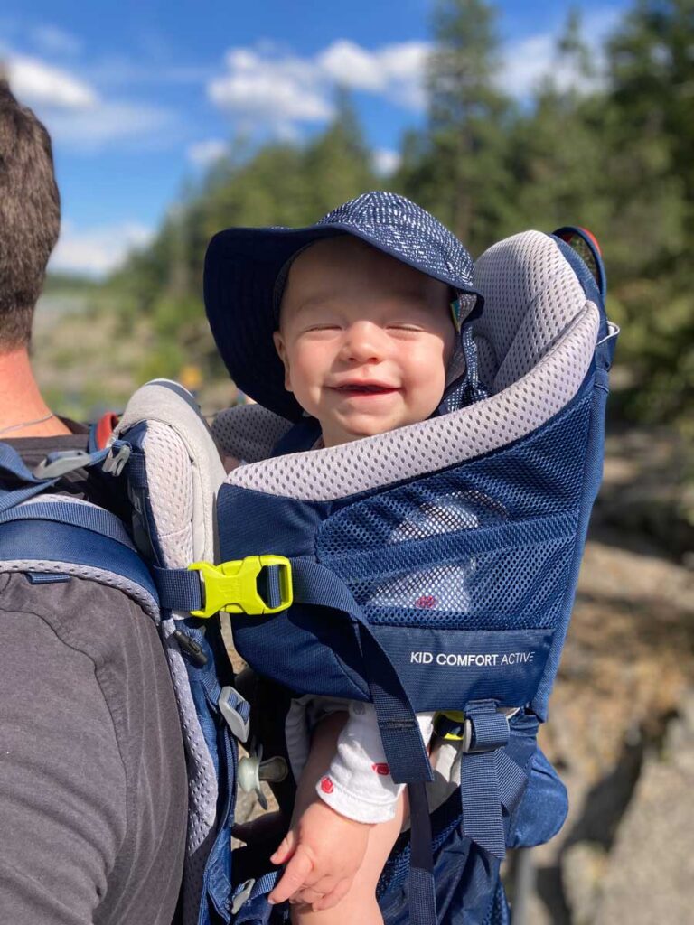 Toddler in Deuter Kid Comfort Active Carrier.