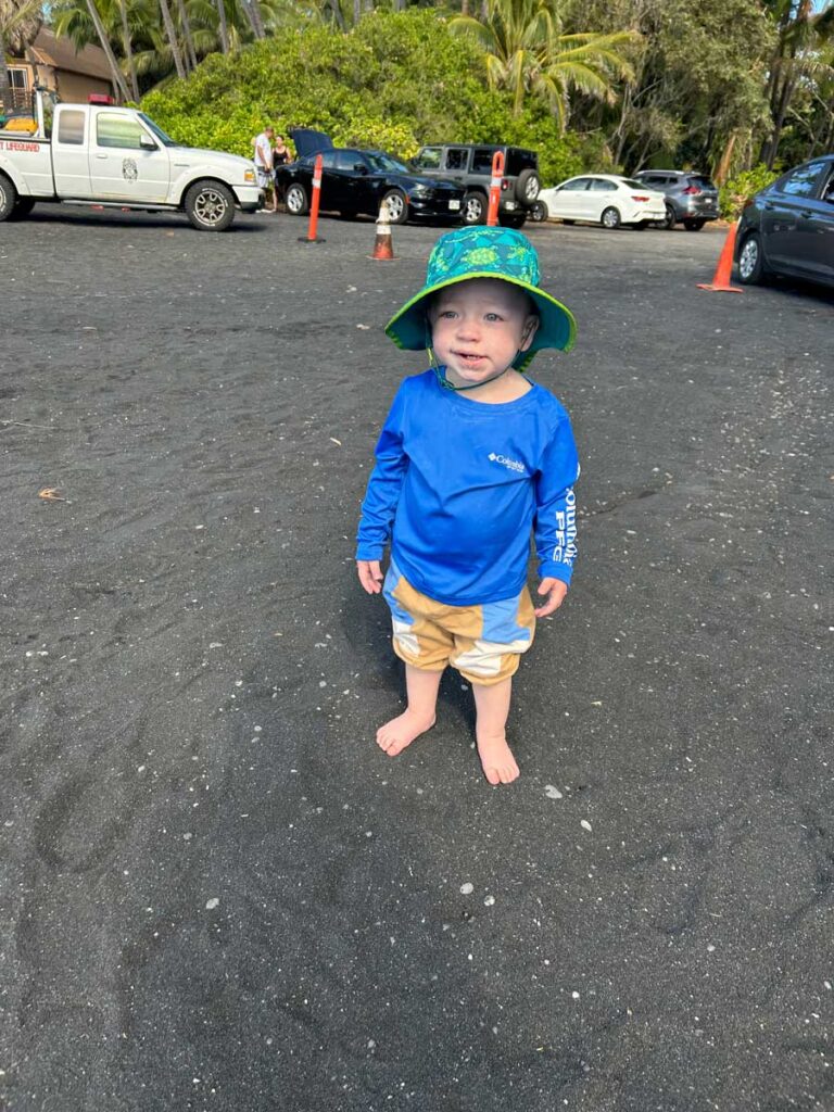 Toddler on Black Sands Beach - Hawaii toddler activities