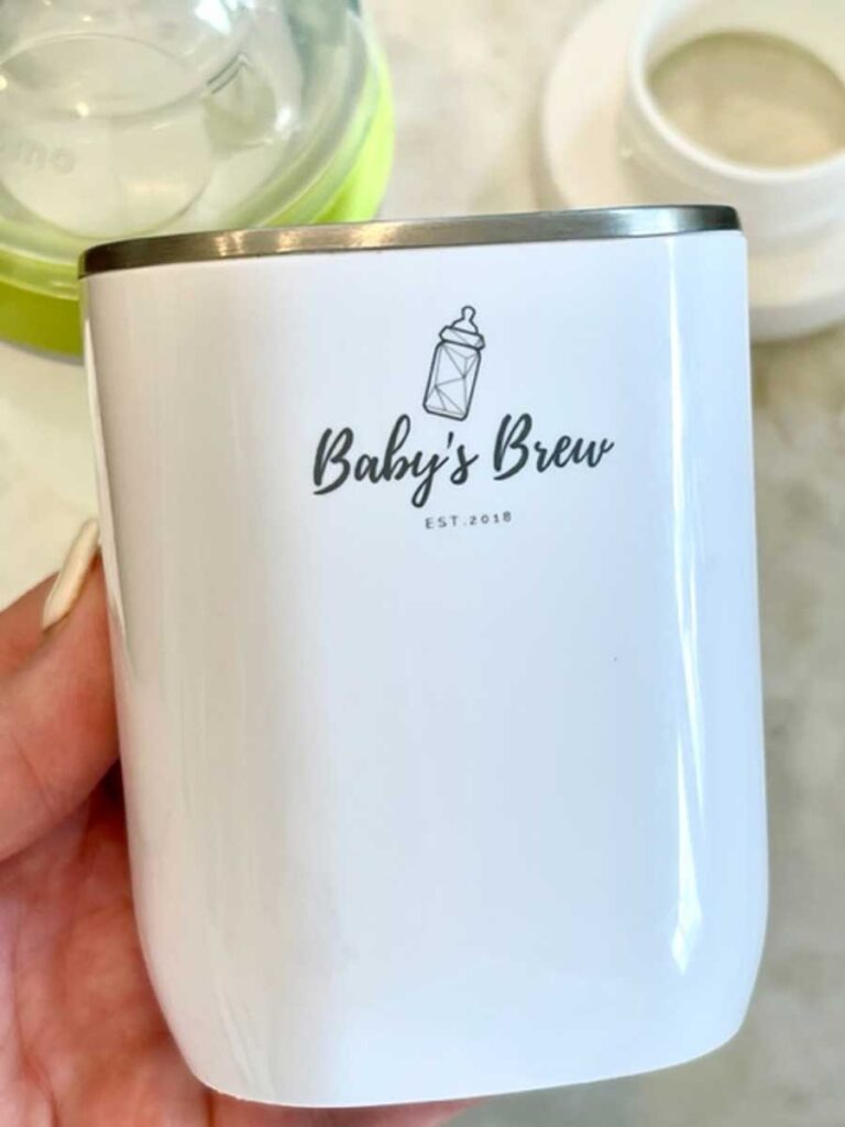 Up close view of Baby's Brew baby bottle warmer for travel