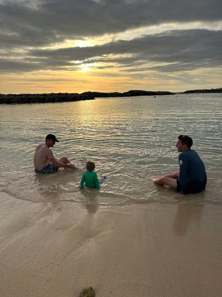 Watching sunset Ko Olina - Hawaii with toddler