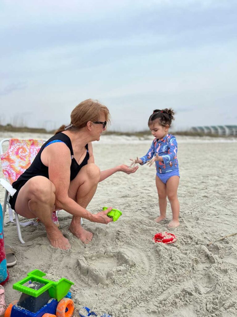 at the beach in Hilton Head with toddler