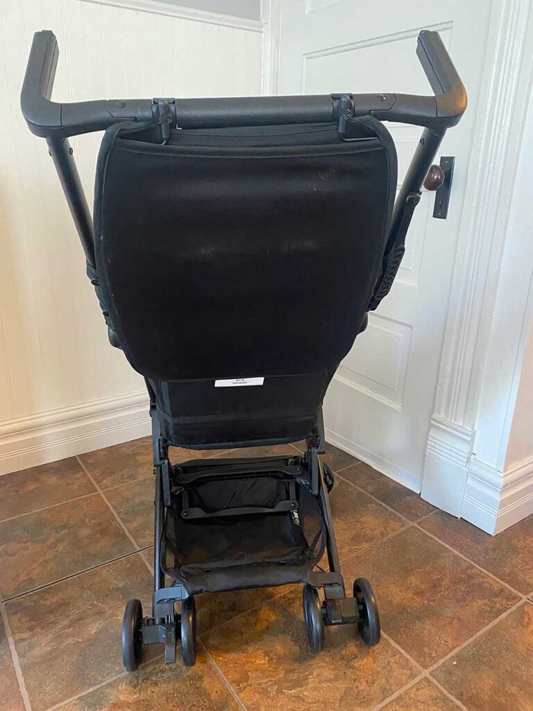 back view of Delta Clutch travel stroller