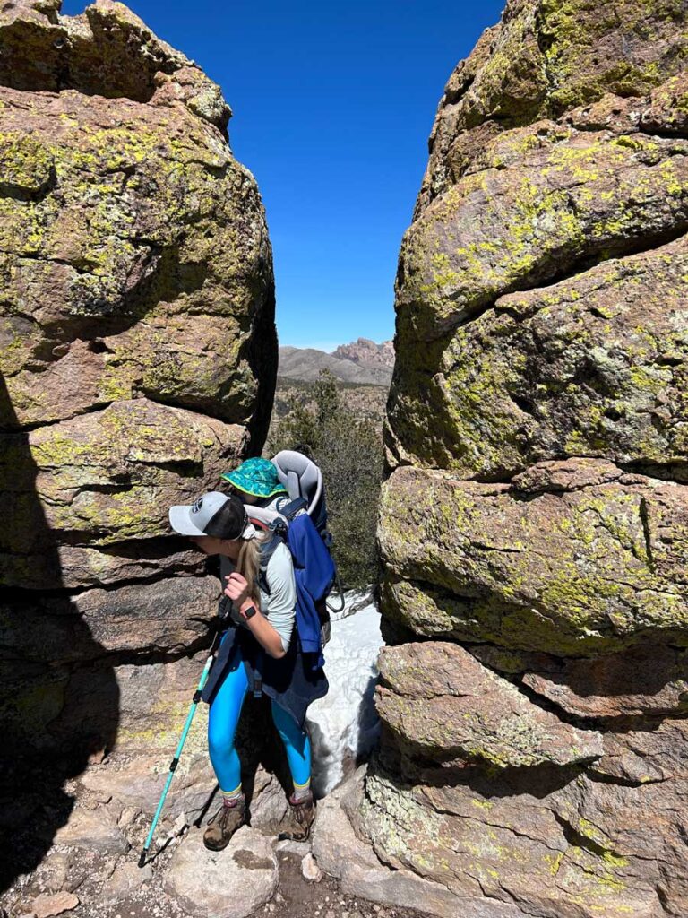 hiking with baby in Deuter Kid Comfort Active Baby Carrier.