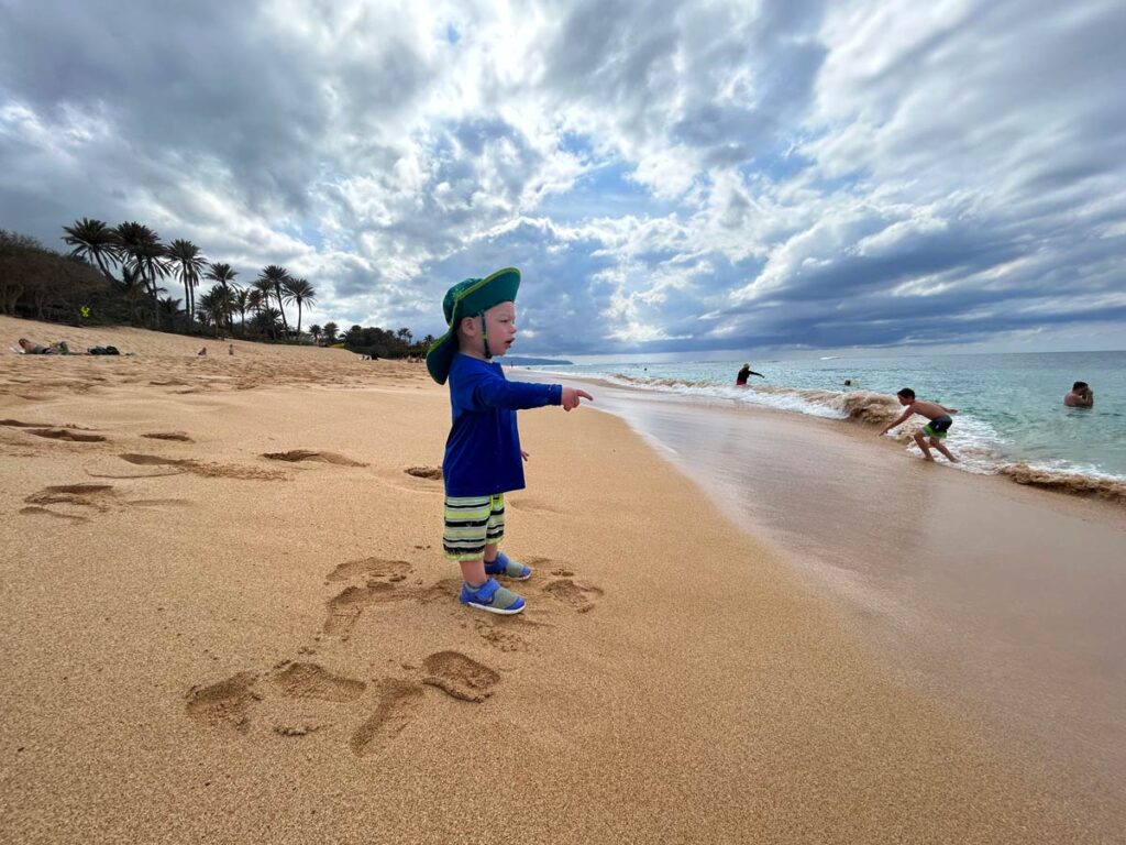 toddler on beach in Hawaii