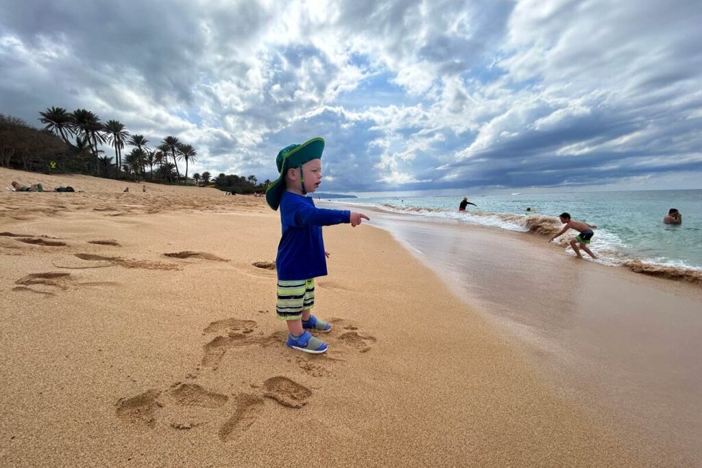 toddler on beach in Hawaii