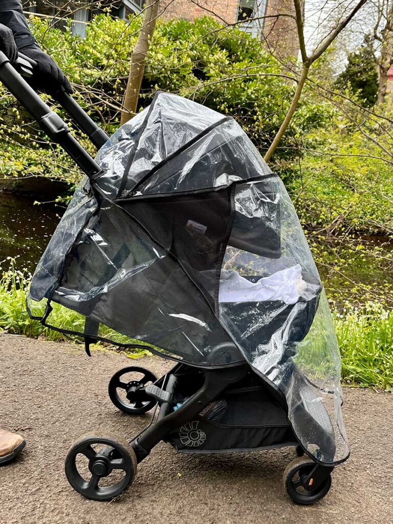 ErgoBaby Metro+ Stroller weather shield covers entire stroller.