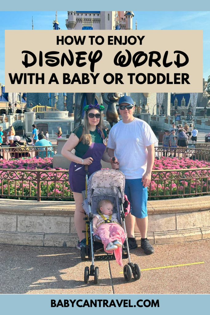 Family in front of Cinderella's castle at Disney.